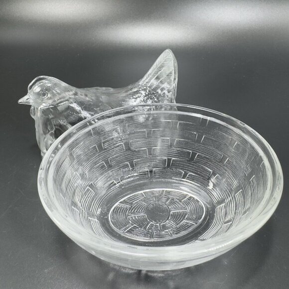 French Clear Hen On Nest Clear Glass Covered Dish Made In France Farmhouse VTG - Picture 14 of 15